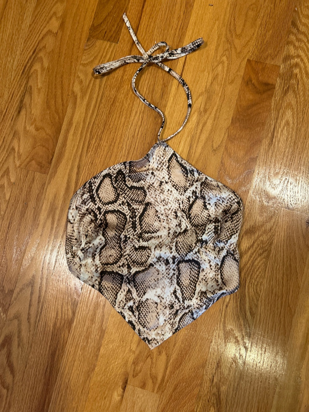 SHEIN Snake-Print Reptile Handkerchief Top in Brown and Cream